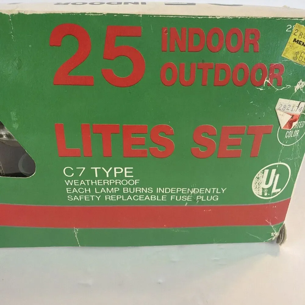 Indoor Outdoor C7 Christmas Light Strand Set 25 Lights Vintage Holiday w Box